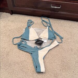 Zaful Teal and Cream Bikini Set